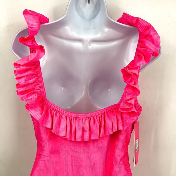 LILLY PULITZER Aemma Ruffle One-Piece Swimsuit Size 16 Roxie Pink Ribbed NWT - Picture 8 of 14